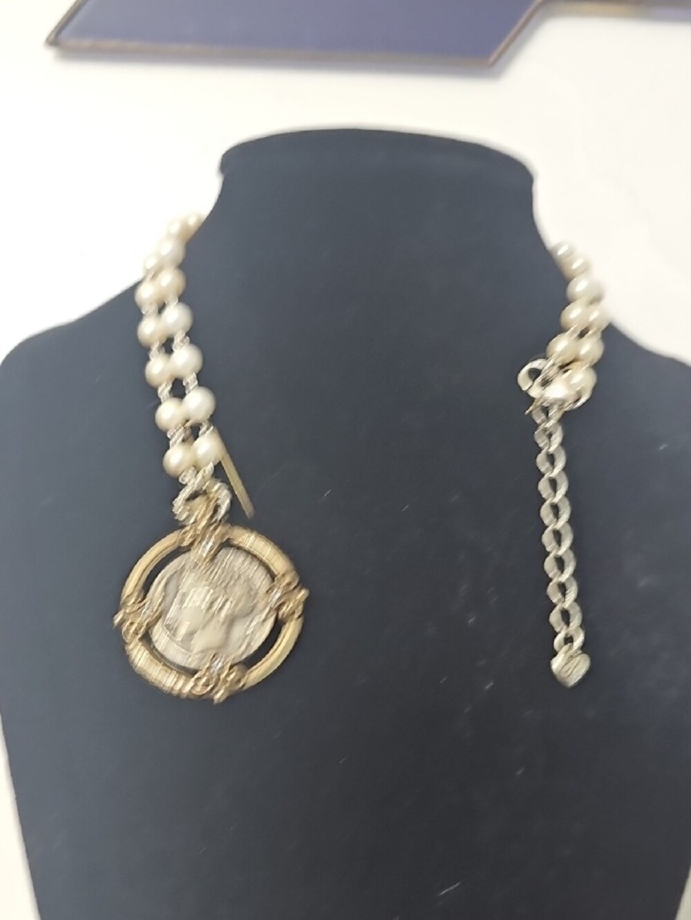 Brighton Gold and Silver Medallion Necklace with Cream Pearls - Picture 5 of 5